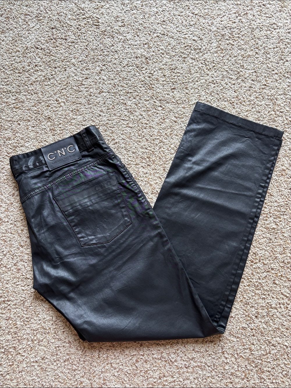 C’N’C Costume National Men’s Black Cotton (Waxed?) 5-Pocket Pants 32